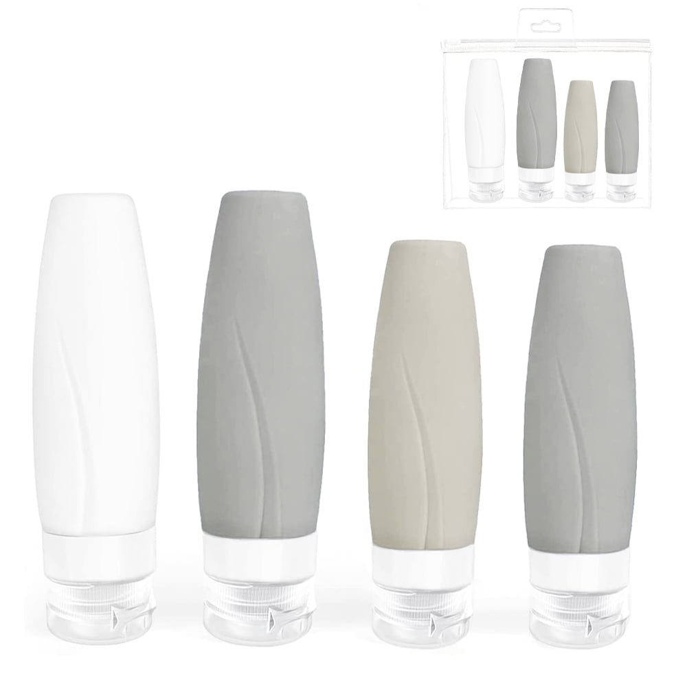 Sticlute de silicon Quasar & Co.®, set 4 buc si geanta, 2 x 60 ml, 2 x 90 ml, gri-alb 3