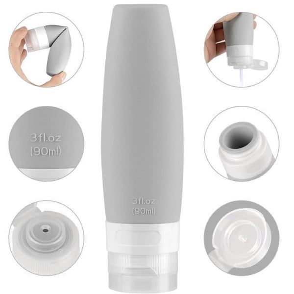 Sticlute de silicon Quasar & Co.®, set 4 buc si geanta, 2 x 60 ml, 2 x 90 ml, gri-alb - imagine 5