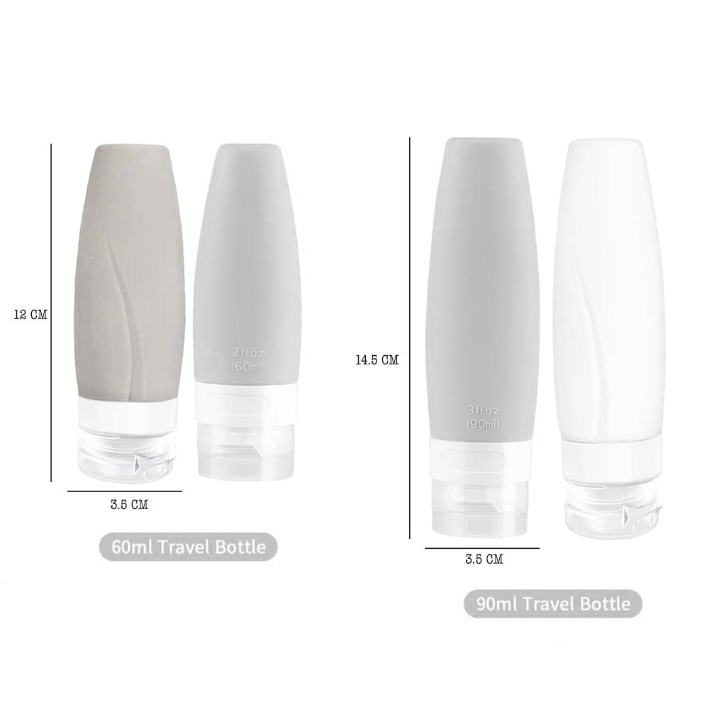 Sticlute de silicon Quasar & Co.®, set 4 buc si geanta, 2 x 60 ml, 2 x 90 ml, gri-alb 6