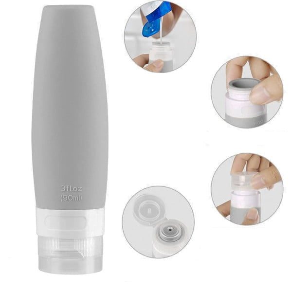 Sticlute de silicon Quasar & Co.®, set 4 buc si geanta, 2 x 60 ml, 2 x 90 ml, gri-alb - imagine 7