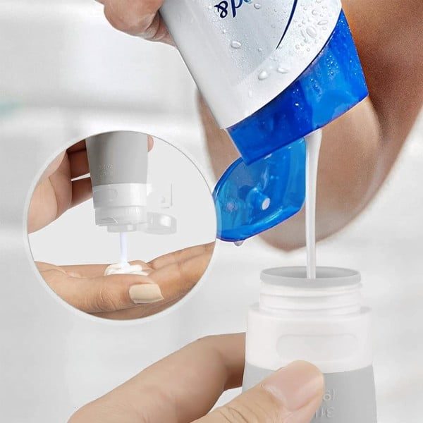 Sticlute de silicon Quasar & Co.®, set 4 buc si geanta, 2 x 60 ml, 2 x 90 ml, gri-alb - imagine 9
