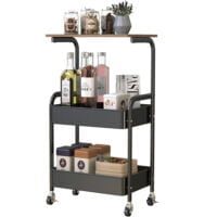 Raft depozitare pentru bucatarie, Quasar & Co.®, cu roti si masa de lucru, 43.9 x 30.4 x 73.9 cm, metal/lemn, negru-natur 11