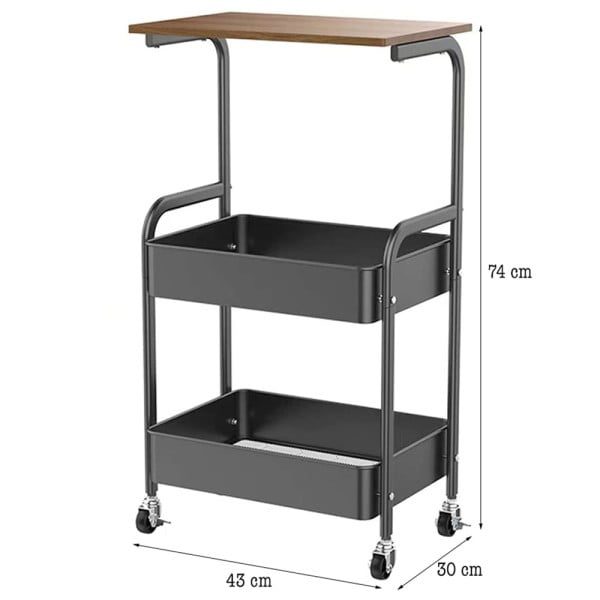 Raft depozitare pentru bucatarie, Quasar & Co.®, cu roti si masa de lucru, 43.9 x 30.4 x 73.9 cm, metal/lemn, negru-natur - imagine 7