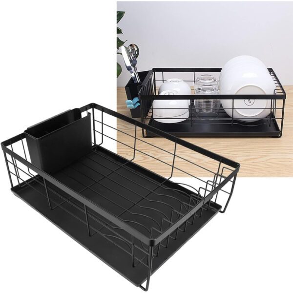 Scurgator de vase, Quasar & Co.®, cu suport tacamuri, tava scurgere, metal, 43 x 28.5 x 14 cm, negru - imagine 8