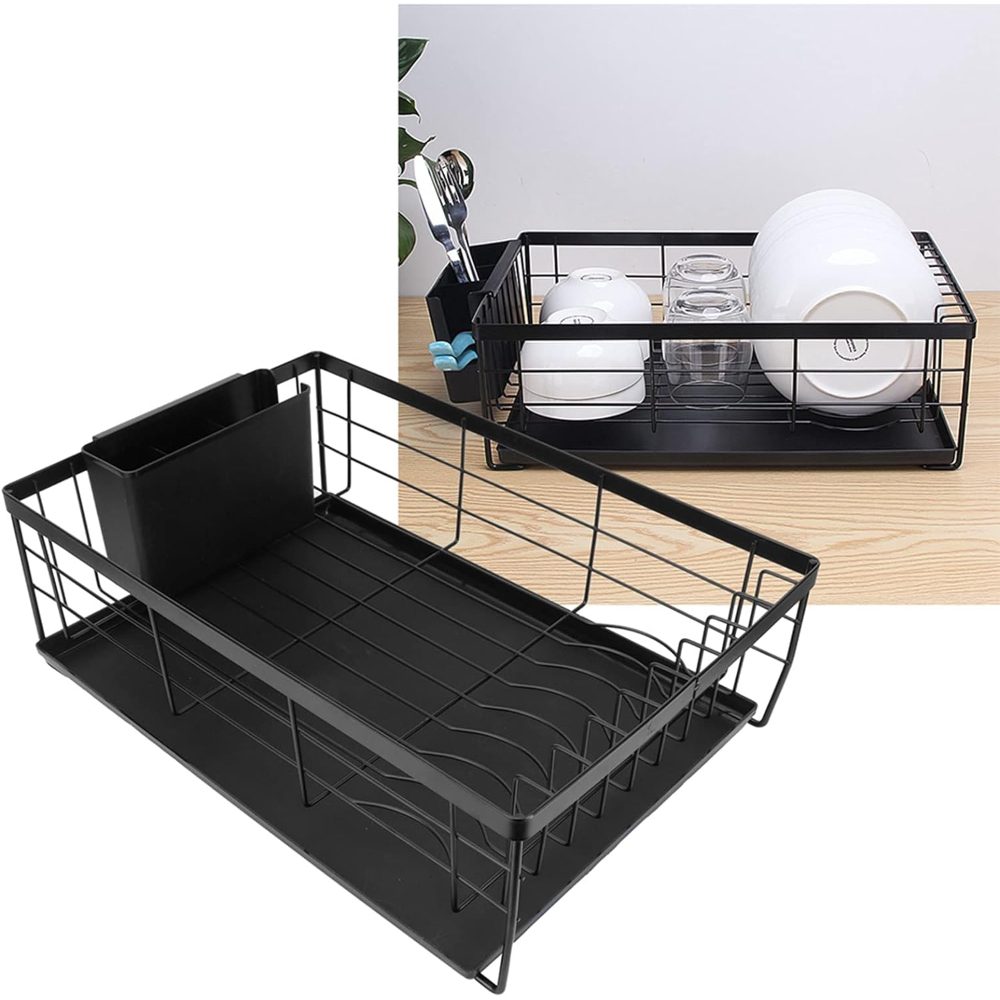 Scurgator de vase, Quasar & Co.®, cu suport tacamuri, tava scurgere, metal, 43 x 28.5 x 14 cm, negru 8