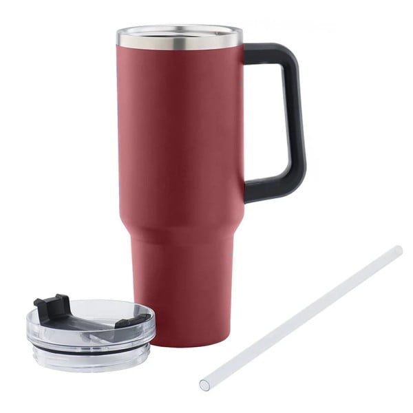 Cana termos cu maner si pai, Quasar & Co.®, cu capac To Go, pentru bauturi calde/reci, otel inoxidabil, 1.2 L, rosu - imagine 3