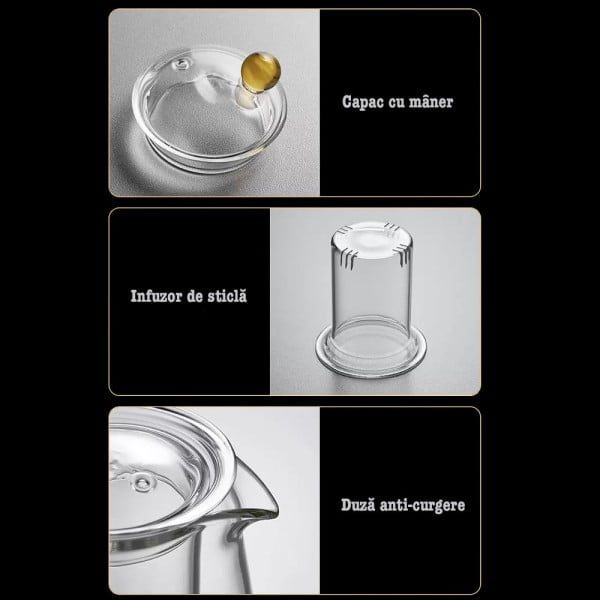 Ceainic cu infuzor de sticla, Quasar & Co.®, recipient pentru ceai/cafea, 700 ml, transparent - imagine 6