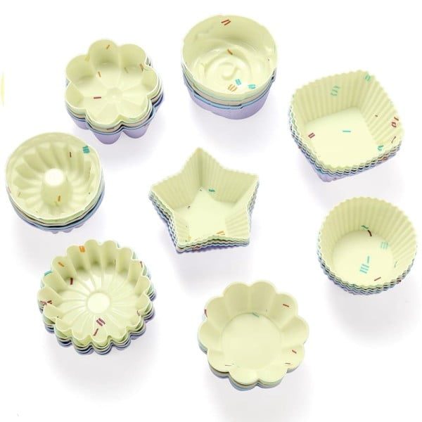 Set cofetarie/patiserie Quasar & Co.®, 46 piese, 6 x tavi copt diverse forme, 40 x mini forme, antiaderente, reutilizabile, silicon, galben - imagine 3