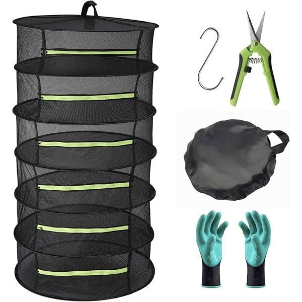 Set uscare plante, Quasar & Co.®, 1 x raft uscare plante, 1 x manusi, 1 x carlig, 1 x foarfeca, textil/metal, 60 x 120 cm, negru-verde - imagine 1