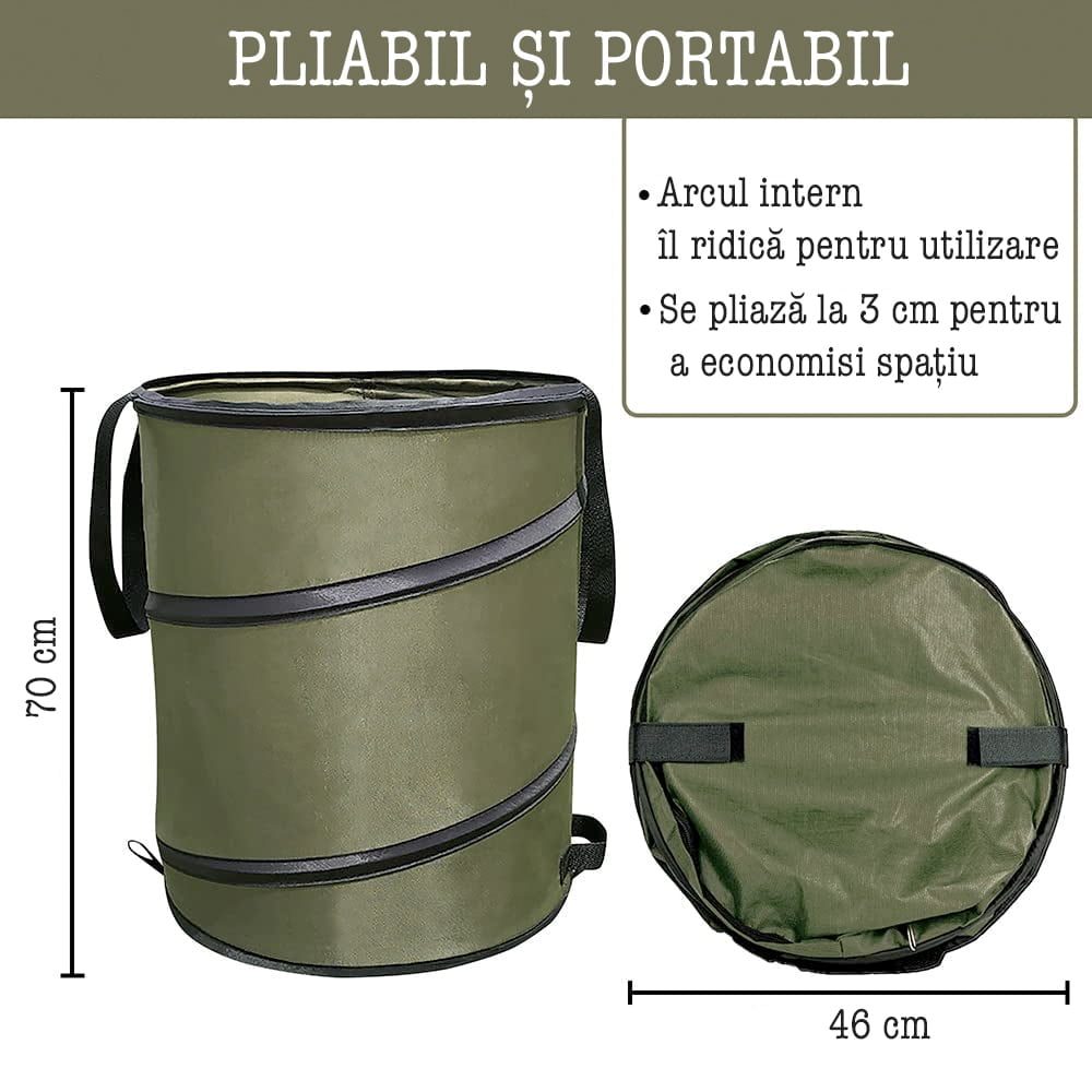 Sac resturi vegetale, Quasar & Co.®, pliabil, reutilizabil, textil, 113 L, d 46 cm, h 70 cm, verde 3 Sac resturi vegetale, Quasar & Co.®, pliabil, reutilizabil, textil, 113 L, d 46 cm, h 70 cm, verde 3