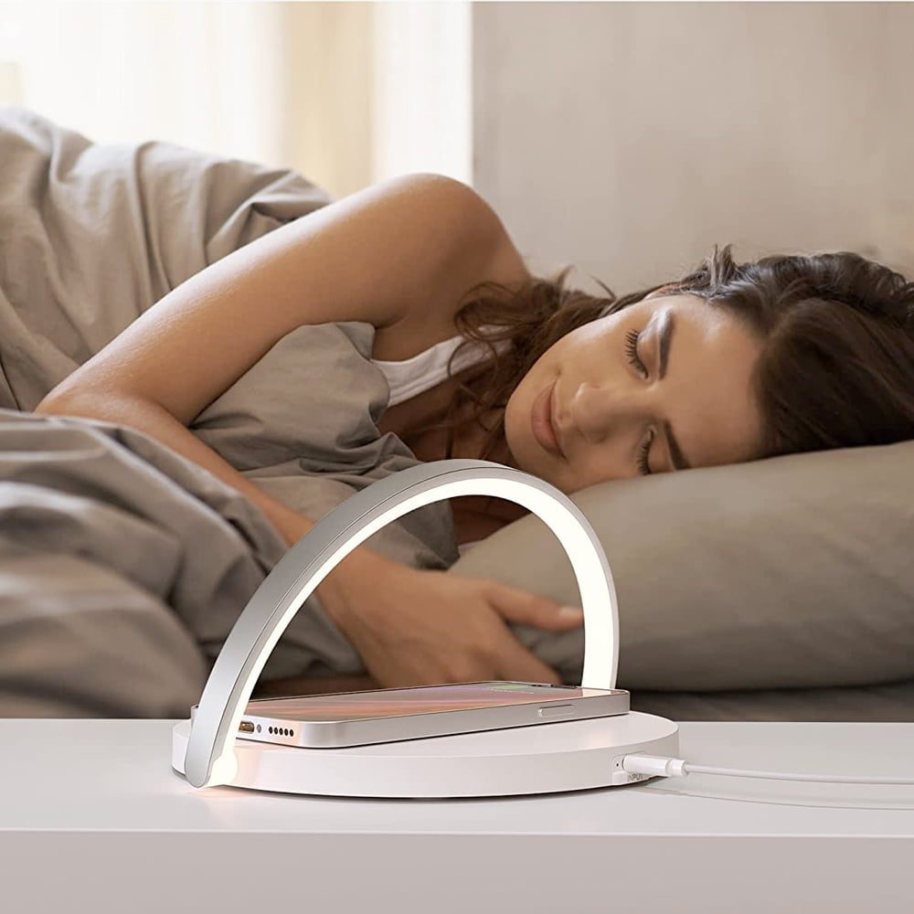 Lampa cu incarcare wireless si suport telefon, Quasar & Co.®, 3 functii, QI 10W, veioza cu 3 intensitati lumina, ABS, alb 7