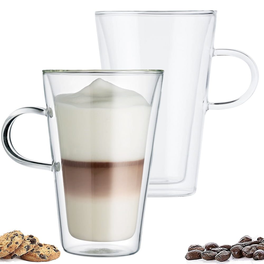 Set 2 cani cu pereti dubli Quasar & Co.®, 400 ml, termorezistente, model drept, transparent
