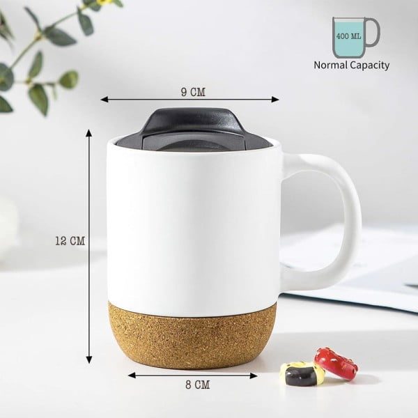 Cana cafea/ceai, Quasar & Co.®, 400 ml, ceramica, cu capac to go, baza de pluta, alb mat - imagine 6