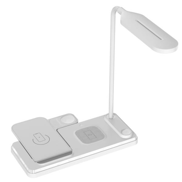 Lampa cu incarcare wireless si suport telefon, Quasar & Co.®, 4 functii, QI 15W, ABS, alb - imagine 3