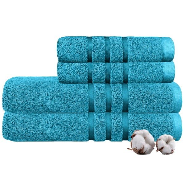 Set 4 prosoape Quasar & Co.®, 100% bumbac, 450 g/mp, 2 x 50 x 90/2 x 70 x 140 cm, turcoaz - imagine 3