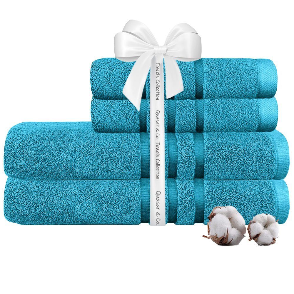 43026028-3 Set 4 prosoape Quasar & Co.®, 100% bumbac, 450 g/mp, 2 x 50 x 90/2 x 70 x 140 cm, turcoaz