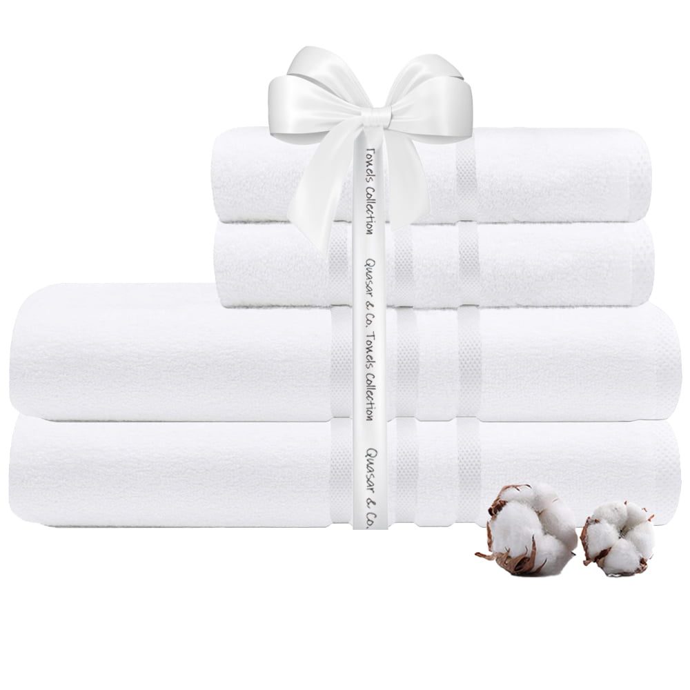 Set 4 prosoape Quasar & Co.®, 100% bumbac, 450 g/mp, 2 x 50 x 90/2 x 70 x 140 cm, alb