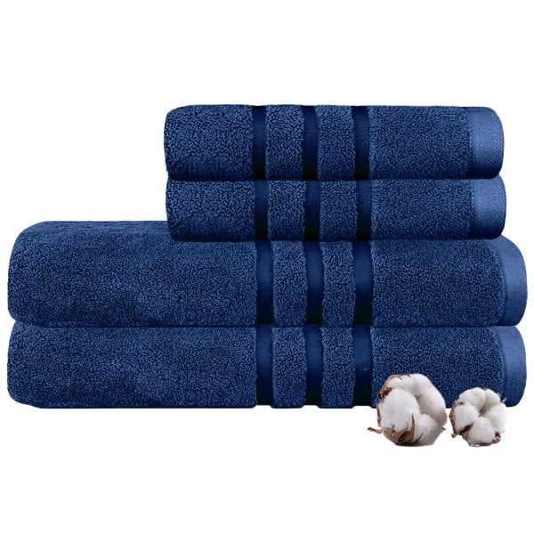 Set 4 prosoape Quasar & Co.®, 100% bumbac, 450 g/mp, 2 x 50 x 90/2 x 70 x 140 cm, albastru royal - imagine 3