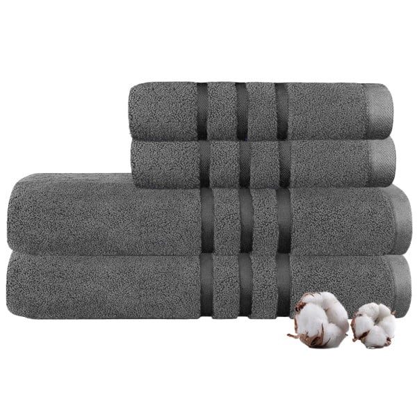 Set 4 prosoape Quasar & Co.®, 100% bumbac, 450 g/mp, 2 x 50 x 90/2 x 70 x 140 cm, gri - imagine 3