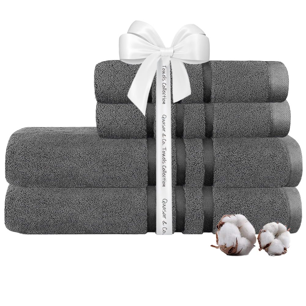 Set 4 prosoape Quasar & Co.®, 100% bumbac, 450 g/mp, 2 x 50 x 90/2 x 70 x 140 cm, gri