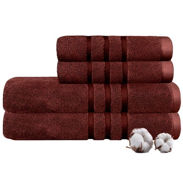 Set 4 prosoape Quasar & Co.®, 100% bumbac, 450 g/mp, 2 x 50 x 90/2 x 70 x 140 cm, visiniu - imagine 3