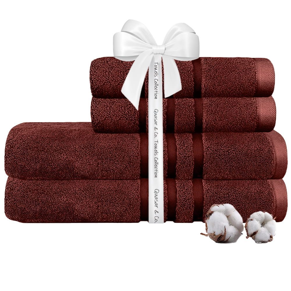 Set 4 prosoape Quasar & Co.®, 100% bumbac, 450 g/mp, 2 x 50 x 90/2 x 70 x 140 cm, visiniu
