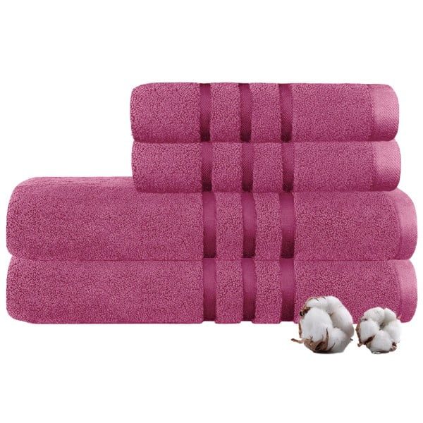 Set 4 prosoape Quasar & Co.®, 100% bumbac, 450 g/mp, 2 x 50 x 90/2 x 70 x 140 cm, fucsia - imagine 3