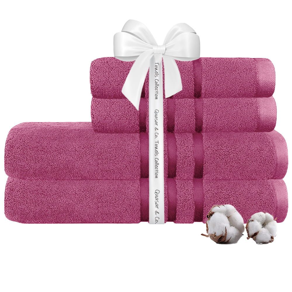 Set 4 prosoape Quasar & Co.®, 100% bumbac, 450 g/mp, 2 x 50 x 90/2 x 70 x 140 cm, fucsia