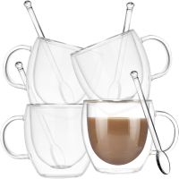 Set 4 cani cu pereti dubli si 4 lingurite, Quasar & Co.®, model rotund, termorezistenta, lingurita ceai/cafea, 250 ml, sticla, transparent 11 Set 4 cani cu pereti dubli si 4 lingurite, Quasar & Co.®, model rotund, termorezistenta, lingurita ceai/cafea, 250 ml, sticla, transparent 11