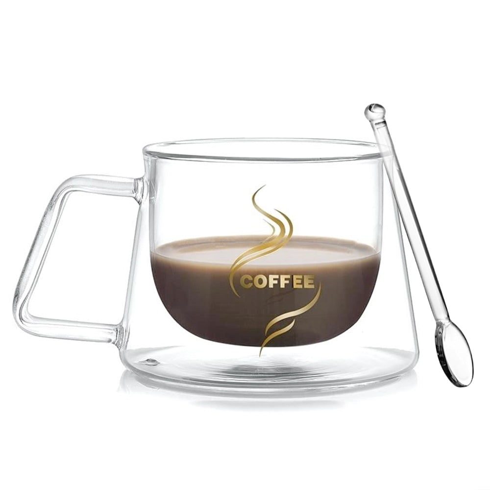 Set 2 cesti cu pereti dubli si 2 lingurite, Quasar & Co.®, model COFFEE, termorezistenta, lingurita ceai/cafea, 200 ml, sticla, transparent 3 Set 2 cesti cu pereti dubli si 2 lingurite, Quasar & Co.®, model COFFEE, termorezistenta, lingurita ceai/cafea, 200 ml, sticla, transparent 3