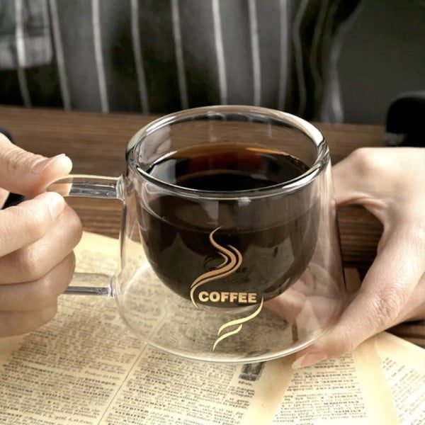 Set 2 cesti cu pereti dubli si 2 lingurite, Quasar & Co.®, model COFFEE, termorezistenta, lingurita ceai/cafea, 200 ml, sticla, transparent - imagine 13