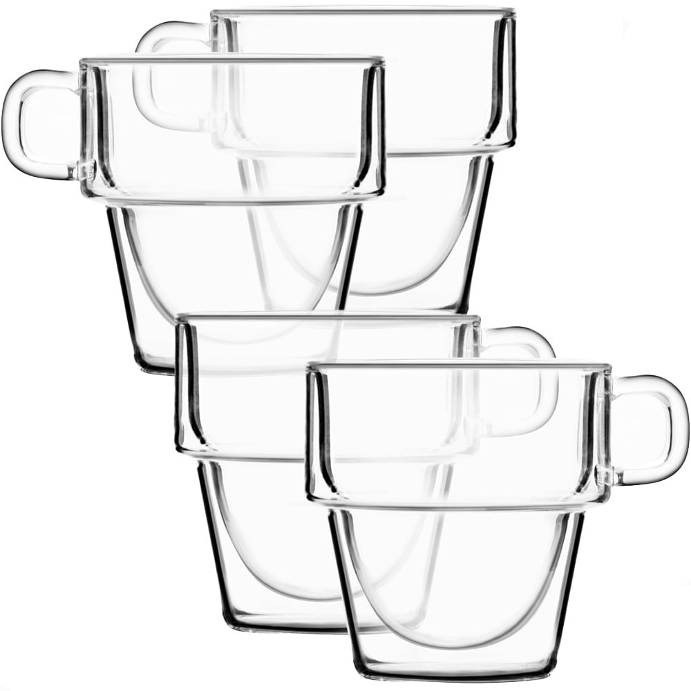 Set 4 cesti cu pereti dubli, Quasar & Co.®, suprapozabile, sticla termorezistenta, 125 ml, transparent 2 Set 4 cesti cu pereti dubli, Quasar & Co.®, suprapozabile, sticla termorezistenta, 125 ml, transparent 2
