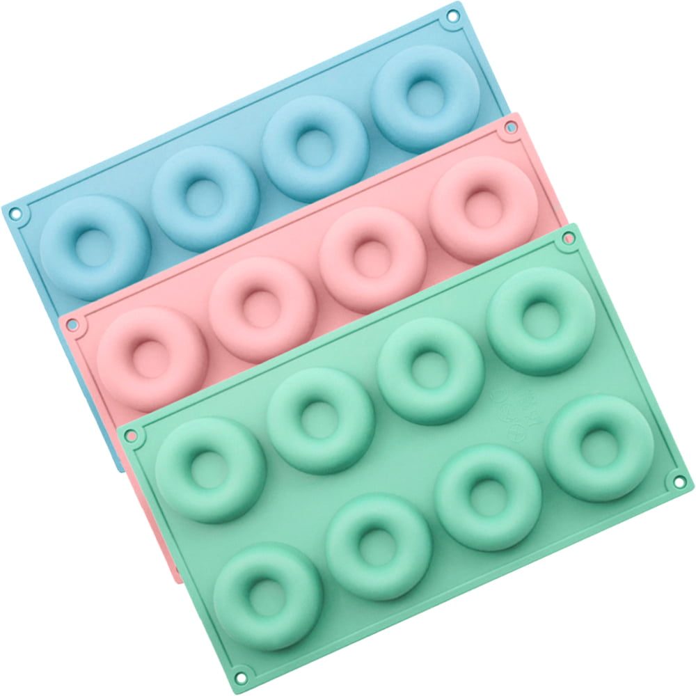 Set 3 forme de copt din silicon pentru 8 gogosi Ø6 cm, Quasar & Co.®, termorezistente pana la 230 grade C, 29 x 17 x 2 cm, verde mint/roz 2