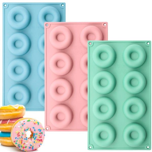Set 3 forme de copt din silicon pentru 8 gogosi Ø6 cm, Quasar & Co.®, termorezistente pana la 230 grade C, 29 x 17 x 2 cm, verde mint/roz - imagine 3