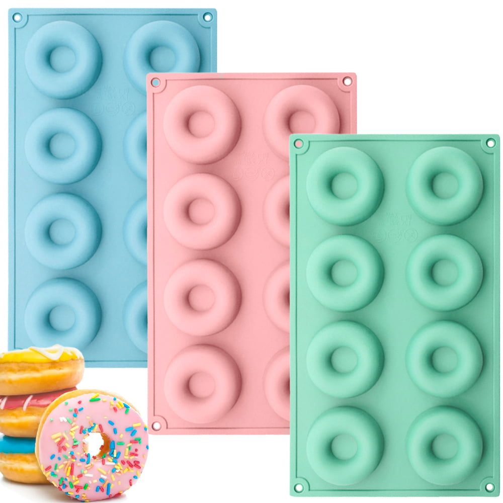 Set 3 forme de copt din silicon pentru 8 gogosi Ø6 cm, Quasar & Co.®, termorezistente pana la 230 grade C, 29 x 17 x 2 cm, verde mint/roz 3