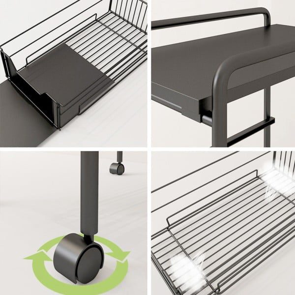 Raft depozitare pentru baie, Quasar & Co.®, cu roti, 4 polite, dreptunghiular, 24x36x85 cm, metal, negru - imagine 4