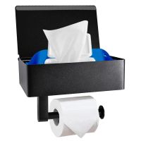 Suport hartie igienica, Quasar & Co.®, cu raft depozitare si raft servetele umede, 20.5 x 13 x 15.5 cm, metal, negru intens 8