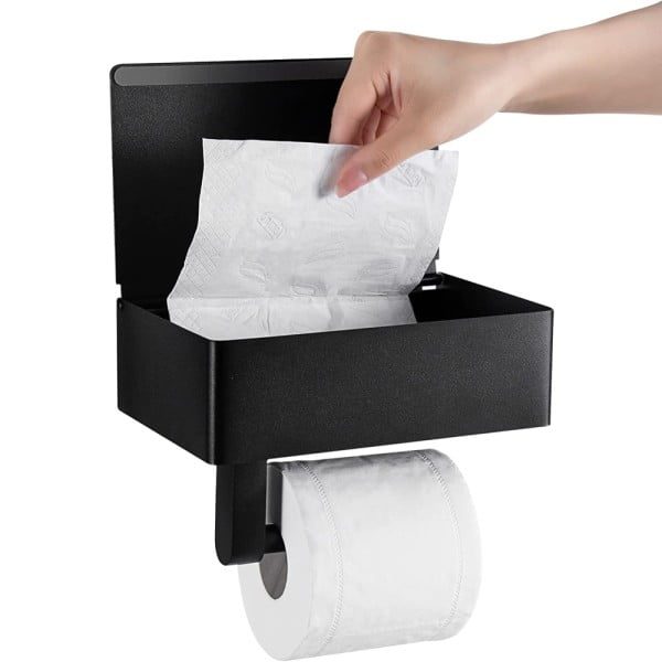 Suport hartie igienica, Quasar & Co.®, cu raft depozitare si raft servetele umede, 20.5 x 13 x 15.5 cm, metal, negru intens - imagine 3