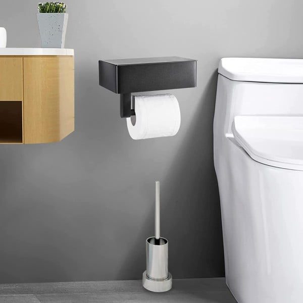 Suport hartie igienica, Quasar & Co.®, cu raft depozitare si raft servetele umede, 20.5 x 13 x 15.5 cm, metal, negru intens - imagine 6
