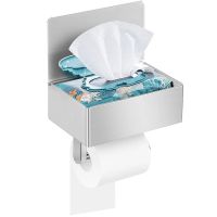 Suport hartie igienica, Quasar & Co.®, cu raft depozitare si raft servetele umede, 20.5 x 13 x 15.5 cm, metal, gri 10