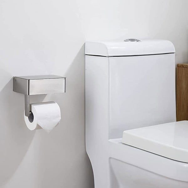 Suport hartie igienica, Quasar & Co.®, cu raft depozitare si raft servetele umede, 20.5 x 13 x 15.5 cm, metal, gri - imagine 5
