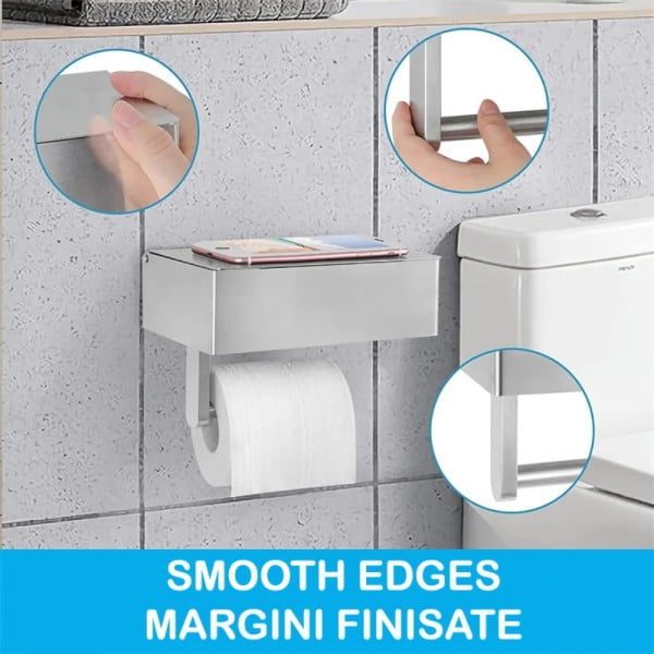 Suport hartie igienica, Quasar & Co.®, cu raft depozitare si raft servetele umede, 20.5 x 13 x 15.5 cm, metal, gri - imagine 7