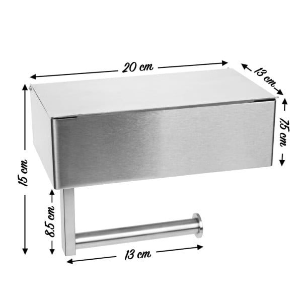 Suport hartie igienica, Quasar & Co.®, cu raft depozitare si raft servetele umede, 20.5 x 13 x 15.5 cm, metal, gri - imagine 9
