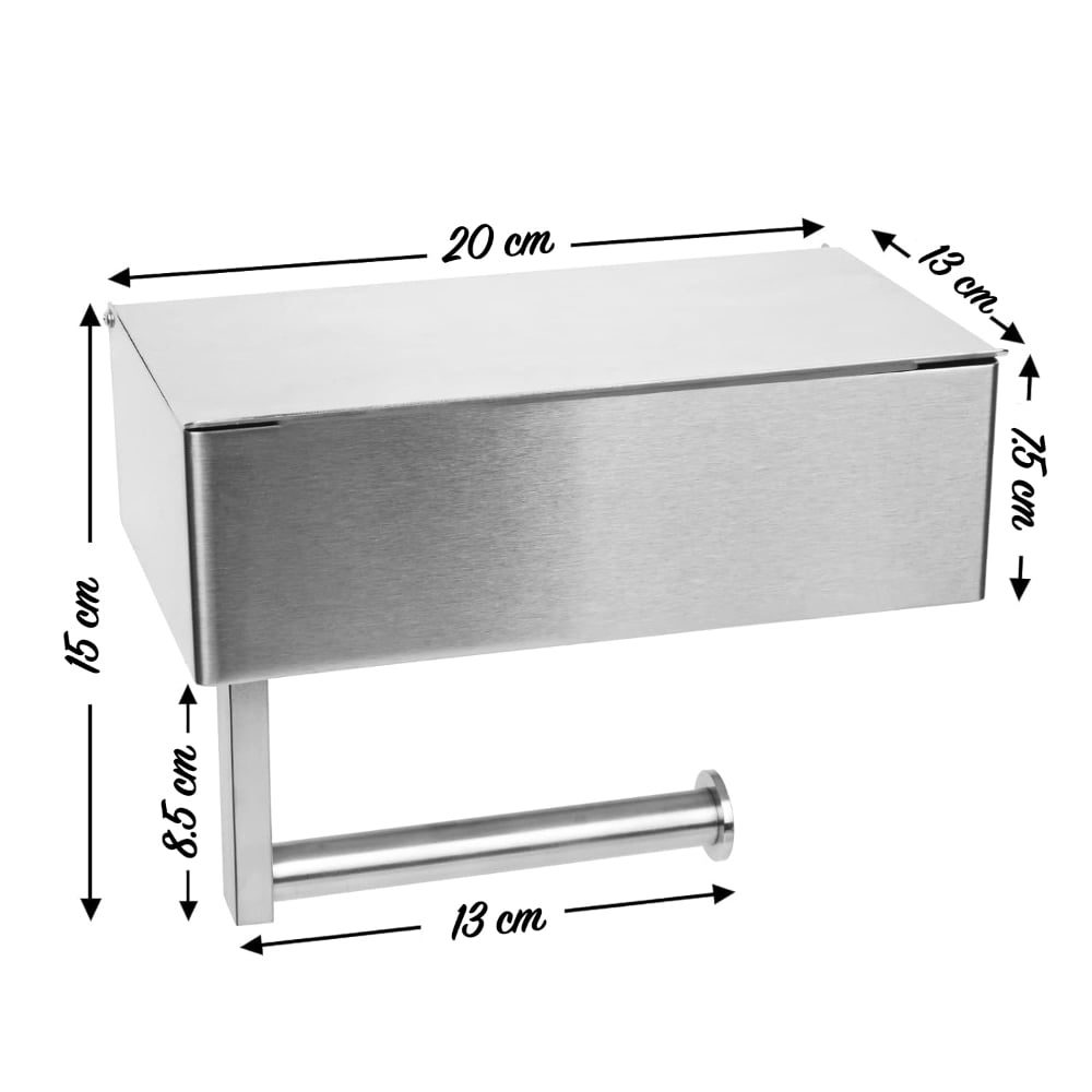Suport hartie igienica, Quasar & Co.®, cu raft depozitare si raft servetele umede, 20.5 x 13 x 15.5 cm, metal, gri 9