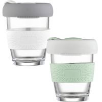 Set 2 pahare cafea/ceai, Quasar & Co.®, model To Go, cu protectie termica si capac din silicon, sticla, 320 ml, gri/verde 8