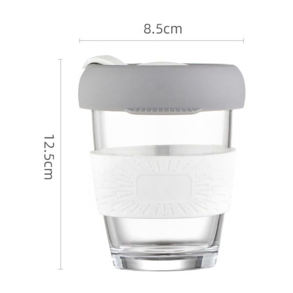 Set 2 pahare cafea/ceai, Quasar & Co.®, model To Go, cu protectie termica si capac din silicon, sticla, 320 ml, gri/verde - imagine 3
