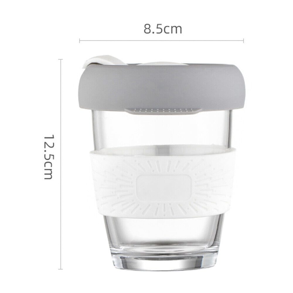 Set 2 pahare cafea/ceai, Quasar & Co.®, model To Go, cu protectie termica si capac din silicon, sticla, 320 ml, gri/verde 3