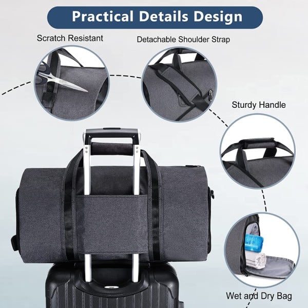 Geanta smart business pentru voiaj, Quasar & Co.®, compartiment special pentru transport costum si pantofi, poliester, 53 x 32 x 30 cm, gri - imagine 4