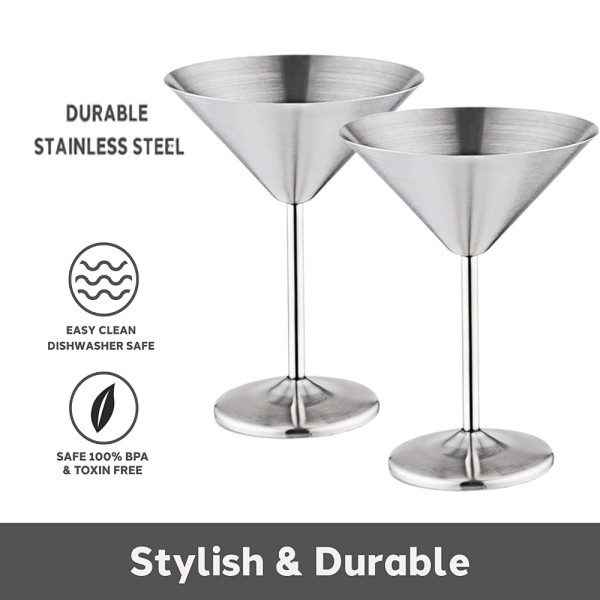 Set 4 pahare martini, Quasar & Co.®, otel inoxidabil, h 16 cm, 250 ml, argintiu - imagine 6