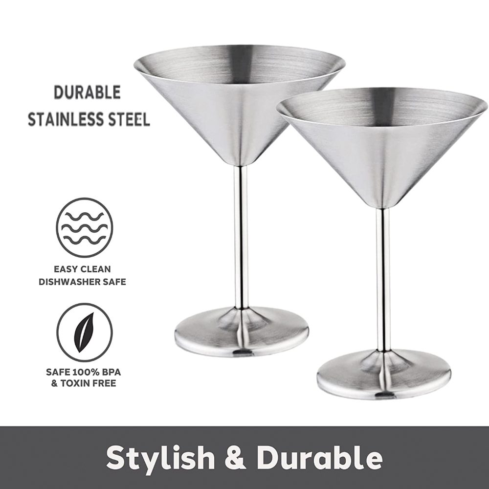 Set 4 pahare martini, Quasar & Co.®, otel inoxidabil, h 16 cm, 250 ml, argintiu 6